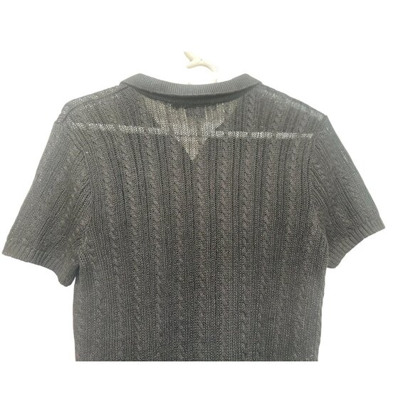 Vintage Ralph Lauren Blue Label Linen Cable Knit Polo Shirt M Black Collar Prepp - Picture 7 of 11
